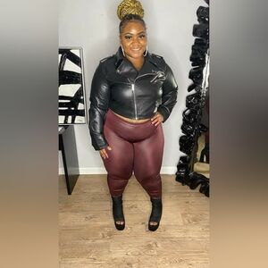 Plus size Faux Leather Burgundy Leggings